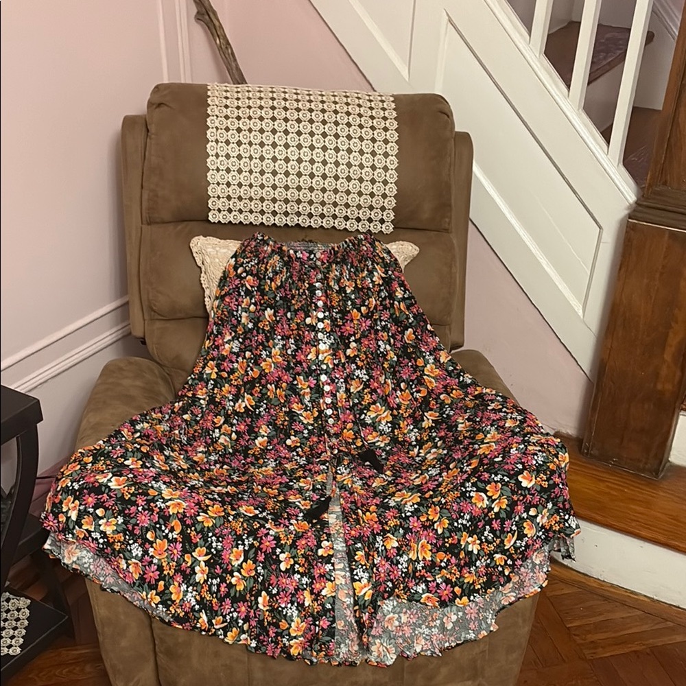 Rachel Zoe Pink Red Ruffled Midi Skater Skirt